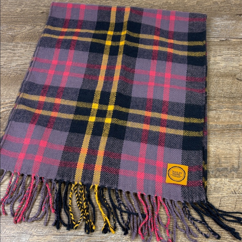 Joules “Bracken” Purple Plaid Scarf Color: Purple/ Navy Multi